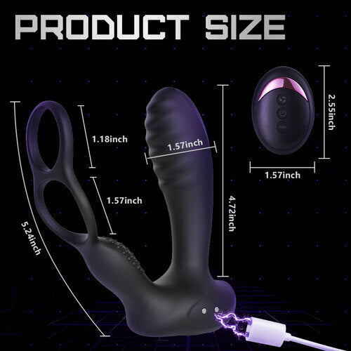 10 Vibrations Heating Function Versatile Anal Plug with Dual Cock Ring