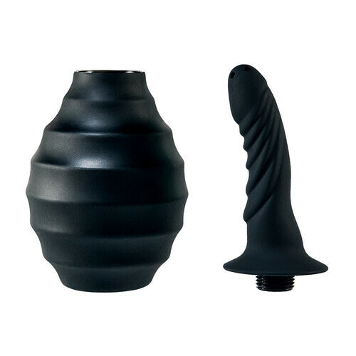 Black Curved Tip Ribbed Bulb Anal Douche